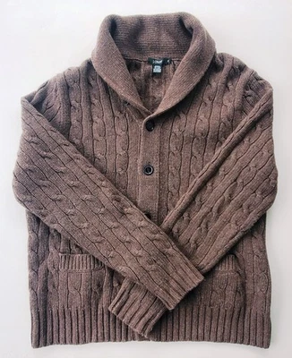 J. CREW Wool / Rabbit Hair / Cashmere Shawl Collar Cable Knit Cardigan Brown XL - Image 1 of 3