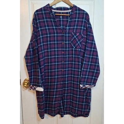 Camisón Tommy Hilfiger de franela a cuadros azul púrpura manga larga con botones talla 2X Foto 1 de 4
