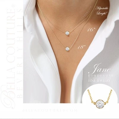 NEW FINE BC® 5MM 14K YELLOW GOLD WHITE TOPAZ DIAMOND ROLO CHARM PENDANT NECKLACE - Image 1 of 4