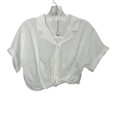 Zara Button Front Cropped Shirt Girls Size 11-12 White New WOT - Image 1 of 4