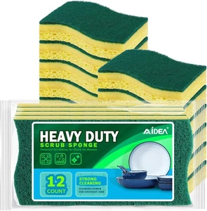 Heavy-Duty Scrub Sponges, 12Count, Sponge Tough Messes, Cleaning Sponge for Kit - Picture 1 of 7