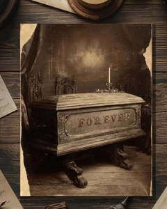 Vintage Victorian Coffin Forever Valentine Card Gothic Macabre Funeral Photo - Picture 1 of 4