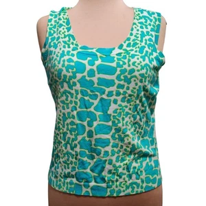 Joseph A XL türkis grün abstrakt Animal Print ärmellos U-Ausschnitt Strick Top - Bild 1 von 10