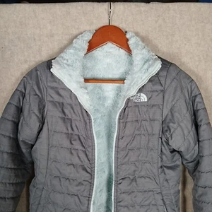 North Face Reversable Jacket Girls L Fleece Gray Blue Full Zip - Picture 1 of 13