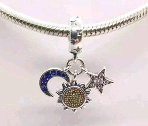 🩷Bracciale Ciondolo Sole Luna e Stella Celeste Sterling Originale S925🩷 - Foto 1 di 6