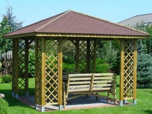 GARTENLAUBE HOLZ PAVILLON mit Holzdach 3m x 3m (äußer 3.45m) Pfosten 7cm x 7cm - Bild 1 von 12