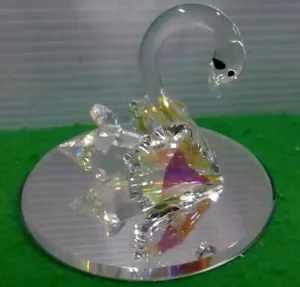 CRYSTALLITE SWAROVSKI GLASS FIGURINE LARGE SWAN on 4” MIRROR rz CI 2099 - Picture 1 of 3