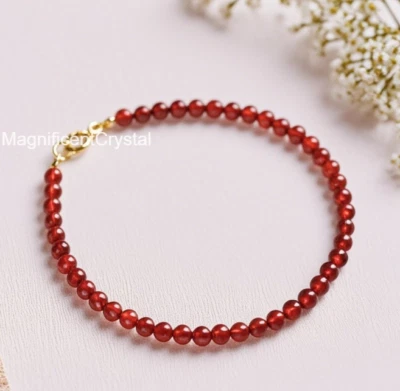 Solid Carnelian Red Agate Bead Bracelet Women Healing Bracelet Mothers Day Gift - Image 1 of 4
