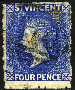 ST. VINCENT QV 1881 Four Pence Bright Blue Watermark Star Perf 11 SG 38 VFU - Picture 1 of 2
