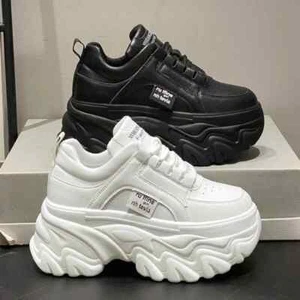 Women Shoes Trend White Black Chunky Sneakers Autumn Winter Thick Bottom Dad - Picture 1 of 26