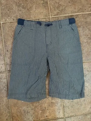 Lands End L 14/16 Blue White Seersucker Striped Drawstring Lightweight Shorts - Image 1 of 4