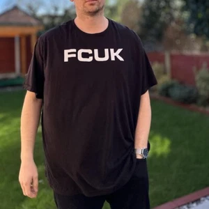 FCUK Black TShirt Men's Size XXXL Retro Spellout 90s Style Round Neck Tee Shirt - Picture 1 of 5