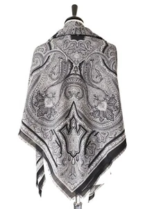 "Mantón Viyella Vintage Tejido 100% Lana - Cachemira - 54""/138 cm - Negro/Blanco" - Imagen 1 de 6