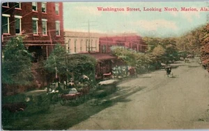 Washington Street looking north Marion w Old Cars Carriages Alabama Postcard  - Picture 1 of 2