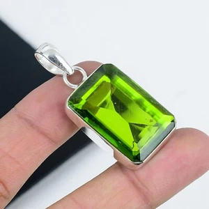 Green Peridot Gemstone 925 Sterling Silver Pendant Handmade Fine Jewelry Gifts - Picture 1 of 4
