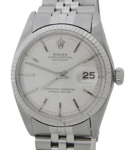 Rolex Datejust 1601 Stainless Steel Watch White Gold Fluted Bezel Silver Dial - Picture 1 of 7