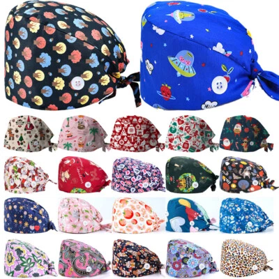 Surgical Scrub Cap Hat Unisex Surgery Doctor Nurses Working Uniform Cap Cotton - Image 1 of 4