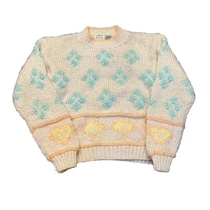 Vintage Y2K Chunky Knit Sweater Women Large Pastel Pink Geometric Grandma Core - Picture 1 of 3