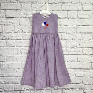 VTG Strasburg Girls Dress Size 5 Sleeveless Seersucker Patriotic Red White Blue - Picture 1 of 6