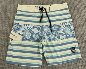 Maui And Sons Mens Swim Shorts Yellow Size 38 Lightweight Striped Floral - Picture 1 of 17