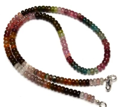 Natural Multi Color Tourmaline Smooth Rondelle Shape Gemstone Beads Necklace 18" - Image 1 of 4
