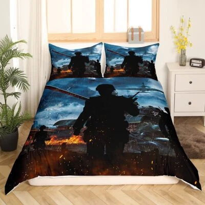 Battlefield Soldiers Game Duvet Clover Quilt Cover Queen Bedding Set Pillowcase - Image 1 of 4