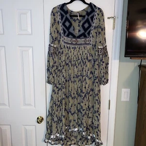 Free People Boho Bold Blooms Embroidered Metallic Hem Maxi Dress XS S Coachella - Picture 1 of 11