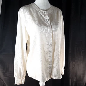 Haut chemisier femme robe taille 10 - 12 ivoire jacquard polyester vintage bureau - Photo 1/6