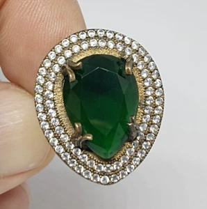 Green Emerald Art Deco Ring 925Sterling Silver Statement Vintage Style JewelryS8 - Picture 1 of 20