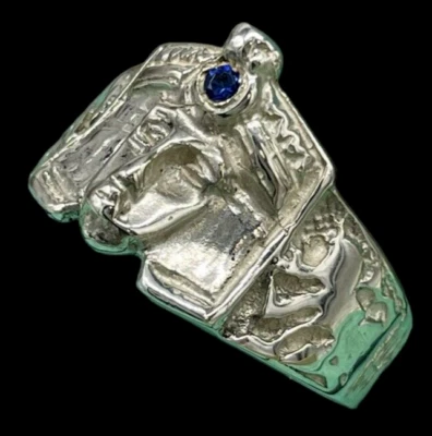 ANELLO DA UOMO SFINGE D'EGITTO ARGENTO 925 LUXURY PIETRA NATURALE BLU SU FRONTE. - Immagine 1 di 4