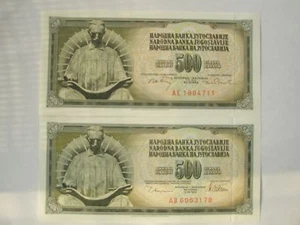 JUGOSLAVIA socialista SFRJ Serbia lotto 2 x 500 dinara 1970 1978 Crisp GEM Unc - Foto 1 di 2