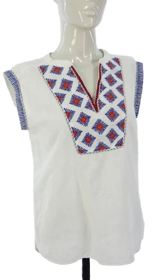 Blusa Top J Crew Lino Bordada Cuello en V Festival Étnico Boho Verano Talla S Foto 1 de 4
