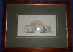 ANTICO ACQUERELLO-ARCHITETTURA, CASTELLO CON TOPOGRAFIA , CORNICE IN RADICA - Picture 1 of 1