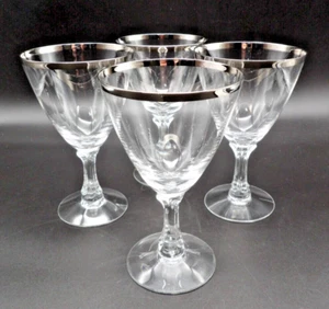 Fostoria Wedding Ring Water Goblet Set of 4 Platinum Trim 6.25" VTG 1953–1975 - Picture 1 of 7