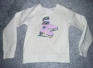 Children's Place Girls Ivory Sparkly Sweater Ice Skates Sequin Size 5/6 Girls - Picture 1 of 8