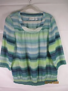 Top de gasa manga 3/4 azul/verde espuma de mar Chico's R82 - talla 1 - Imagen 1 de 2