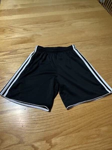 Youth Adidas Shorts Size Small Soccer Black With White Stripes Climacool - Picture 1 of 9