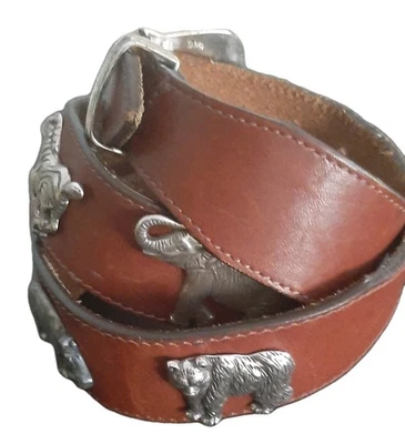 Cinto de couro animal prata honest Brighton tamanho 30 datado de 1992 fivela de latão maciço - Imagem 1 de 4