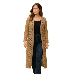 Maxi Cárdigan SHEIN Tostado Crochet Tejido Abierto Para Mujer L Manga Larga Boho Capas - Imagen 1 de 10