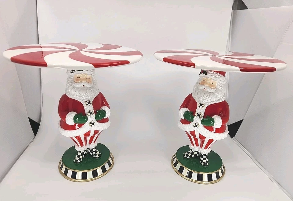 Juego de 2 placas de pedestal MacKenzie - Holly Jolly Santa para niños (tiene defectos de pintura) Foto 1 de 4