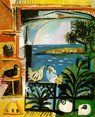 Studio (Pigeons) Hand painted Pablo Picasso Oil Painting Repro Canvas Wall Art - Image 1 of 4