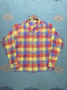Vintage 1950s 60s loop collar button shirt multicolor plaid boys 16 men’s XS - Picture 1 of 5