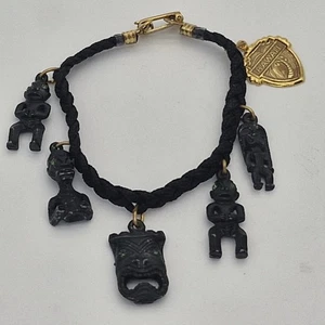 Pulsera Tiki Vintage Tono Negro y Dorado Dijes Tiki Estrás Verde 6.5-7" - Imagen 1 de 18