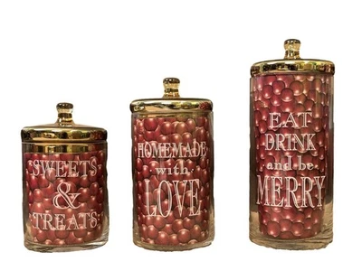 Grasslands Road Kitchen Canister Set of 3 Glass Christmas Holiday Decor - Image 1 of 4