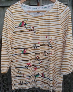 Mantaray Fabulous White And Yellow Striped Bird Print Top Size 14 BNWOT - Picture 1 of 10