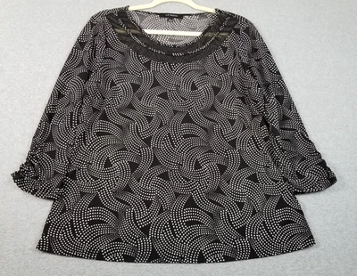 Топ женский Liz Mccoy большой L черные белые точки цепи 3⁄4 собранные в рюш рукава эластичный - Изображение 1 из 4