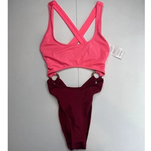 Costume da bagno Ashley Graham x nuovo con etichette per tutti pezzo unico ritagliato schiena aperta rosa taglia 8 - Foto 1 di 13