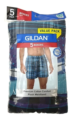 Paquete de 5 calzoncillos boxer GILDAN para hombre talla XL/EG 40-42 tartán a rayas algodón liso Foto 1 de 4