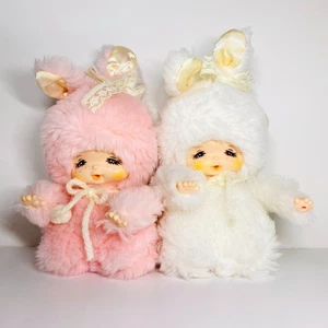 Monchhichi Talla S Vintage Juguetes Miel Peluche Muñeca Conejo Par Súper Raro - Imagen 1 de 2