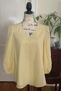 NWT Jones New York Women's Cotton Yellow Gingham 3/4 Sleeve Lined Blouse Size M - Picture 1 of 14